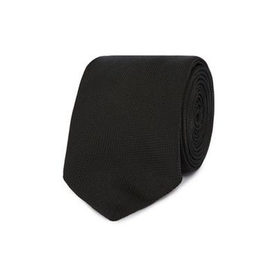 Black textured slim tie